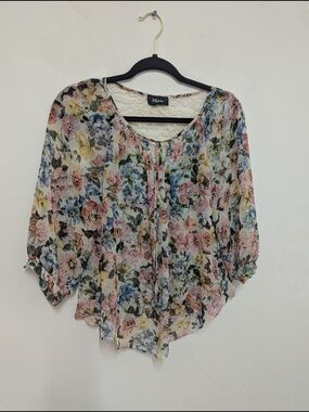 IZ Byer Floral Sheer Blouse in Multi-Color
